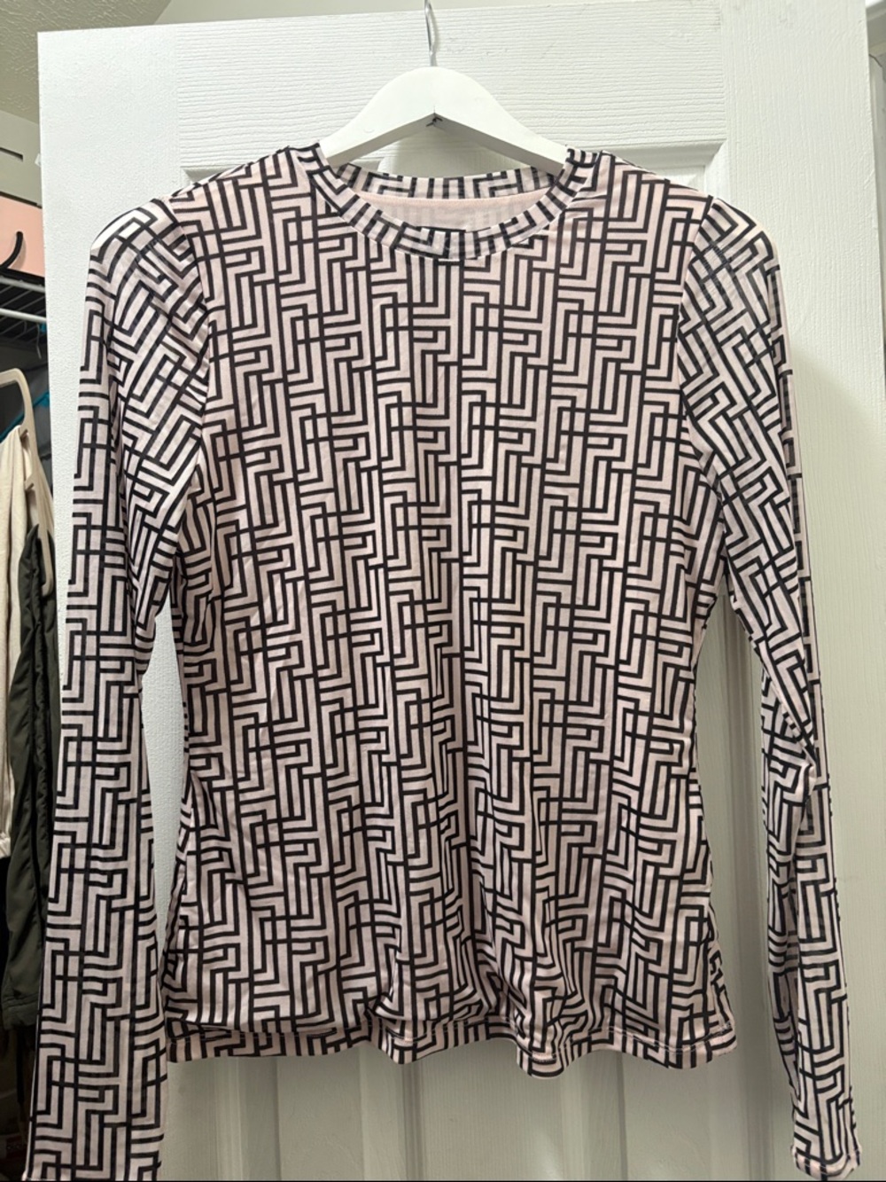 INC International Concepts Pink and Black Geometric Long Sleeve Top